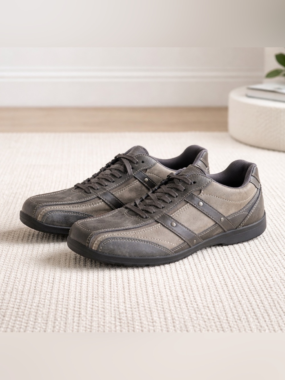 Perry Ellis Men's Taupe and Dark Gray Lace-Up Sneakers